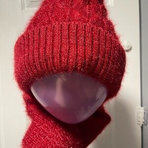 Cozy Red Knit Hat and Scarf Set